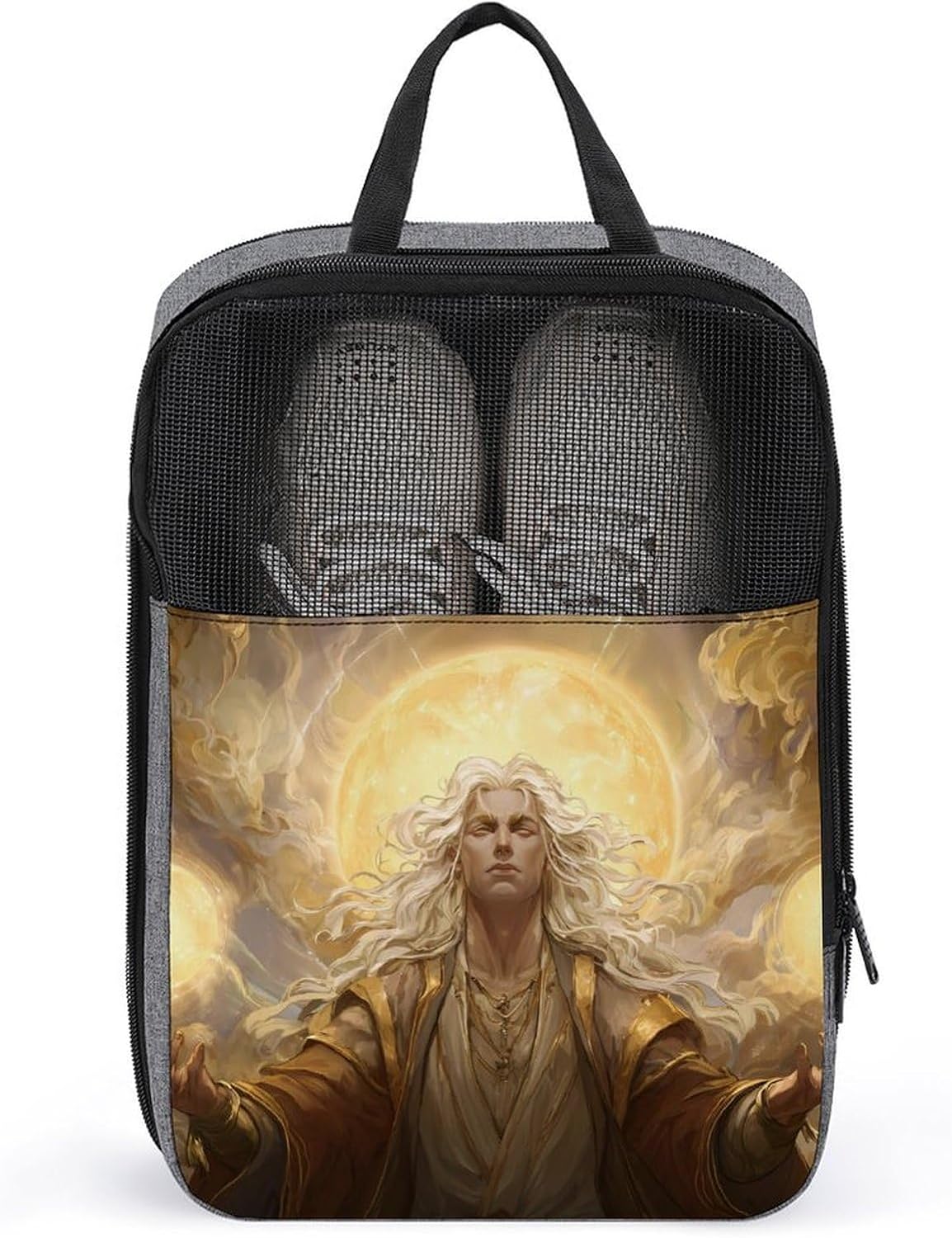Helios Greek God Of Light And Sun Shoe Bag Organizer for Travel with Handle | printed,double zippered closure,for sneaker soccer cleats dance essentials