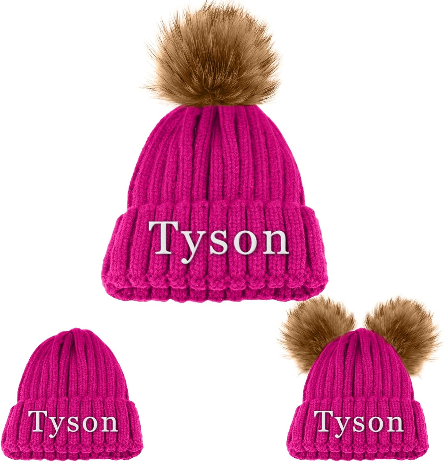 Custom Winter Beanie Hat, Customized Name Pom Pom Beanies Cap, Matching Knitted Hats for Baby Kid Adult