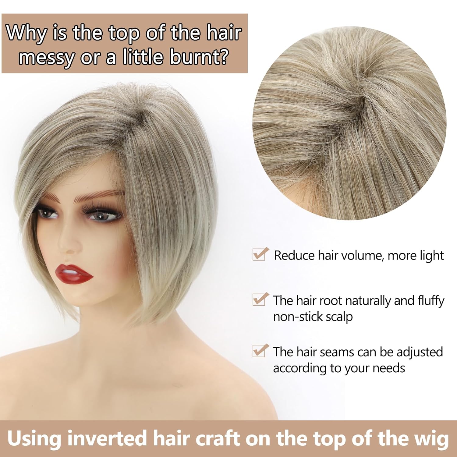 TISHINING Layered Short Blonde Bob Wigs for White Women Chin Length Ash Blonde Side Part Pixie Bob Wig Straight Hair Synthetic Natural Looking Daily Party Wig Inverted Bob Wig - Image 5
