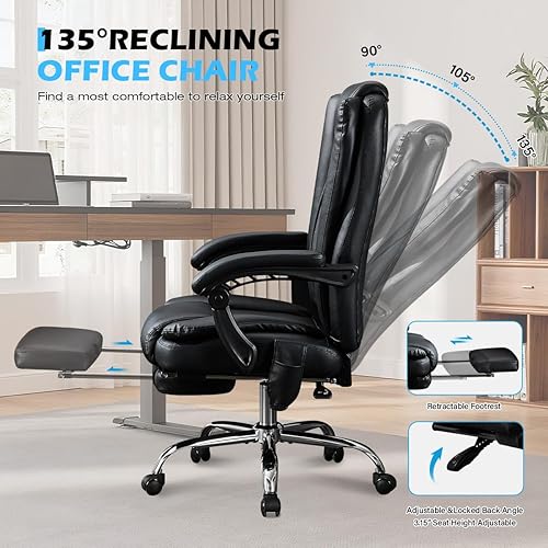 Miniatura 4 de Massage Office Chair with Foot Rest,6 Points Vibration and Heat Ergonomic Executive Desk Chair for Heavy People,500lbs Big and Tall Office Chairs