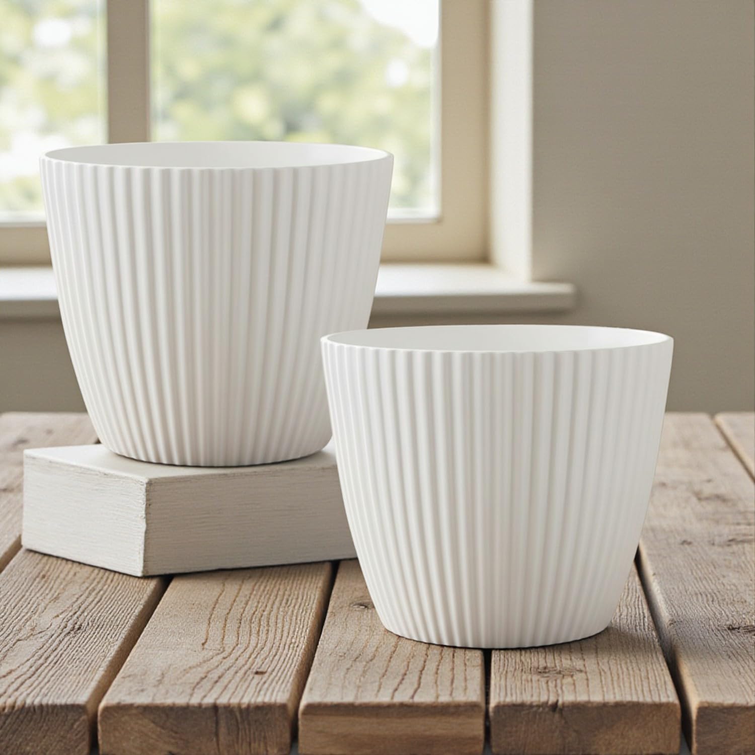 Plastic Round Mega Indoor and Outdoor Pot | Color : White | Pack of 2 (11 Inches)