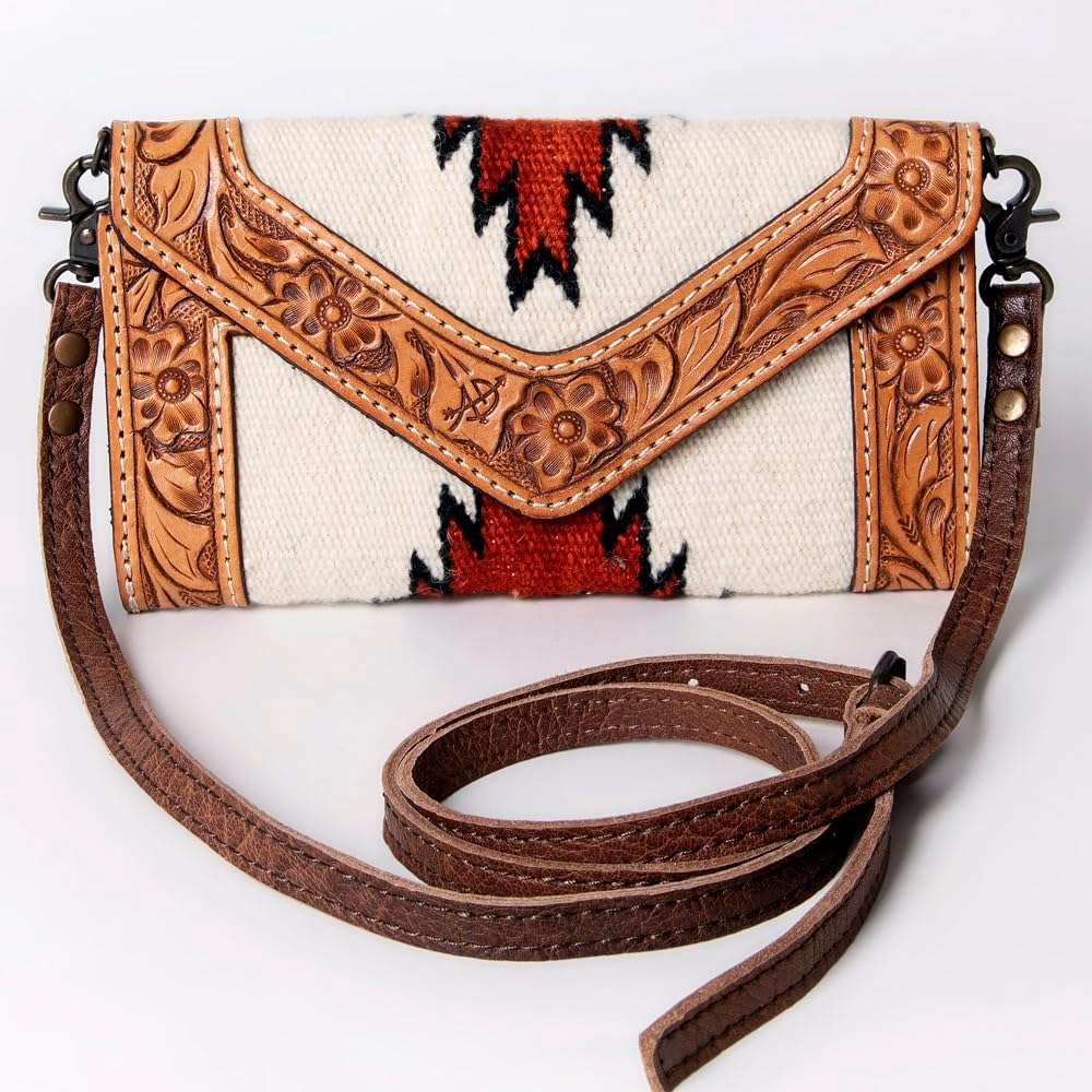 American Darling Envelope Saddle Blanket Hand Tooled Genuine Leather Western Women Bag Handbag Purse | for Cute