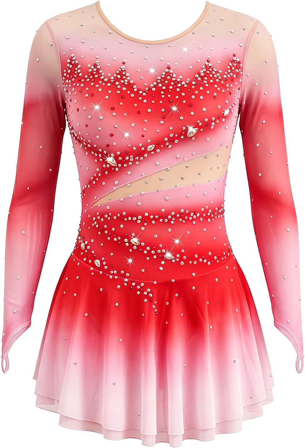 LIUHUO Gradient Rhinestone Ice Figure Skating Dress Girls Women