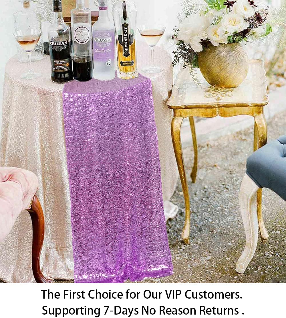 ShinyBeauty Lavender Table Runners 12x108-Inches Pack of 10 Sequin Table Runner Glitter Fabric Light Purple Wedding Runner Party Supplies Shiny Table Decorations for Anniversary Birthday