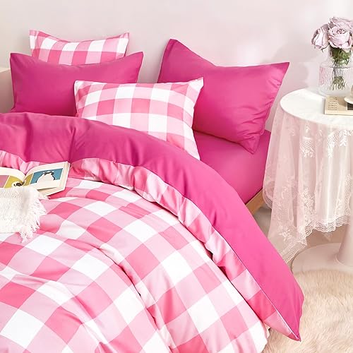 Miniatura 9 de Wake In Cloud - Juego de edredón a cuadros, cuadros cuadriculados con diseño geométrico lindo y ligero, 3 piezas, morado claro, tamaño