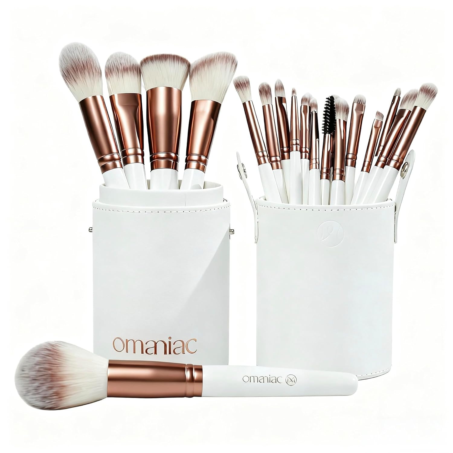 OMANIAC 20Pcs Makeup Brush Set Professional - Premium Synthetic Foundation Eyeshadow Blending Face Powder Brushes with Travel Case - Cruelty-Free Beauty Gift Kit for Beginners & Women (White)