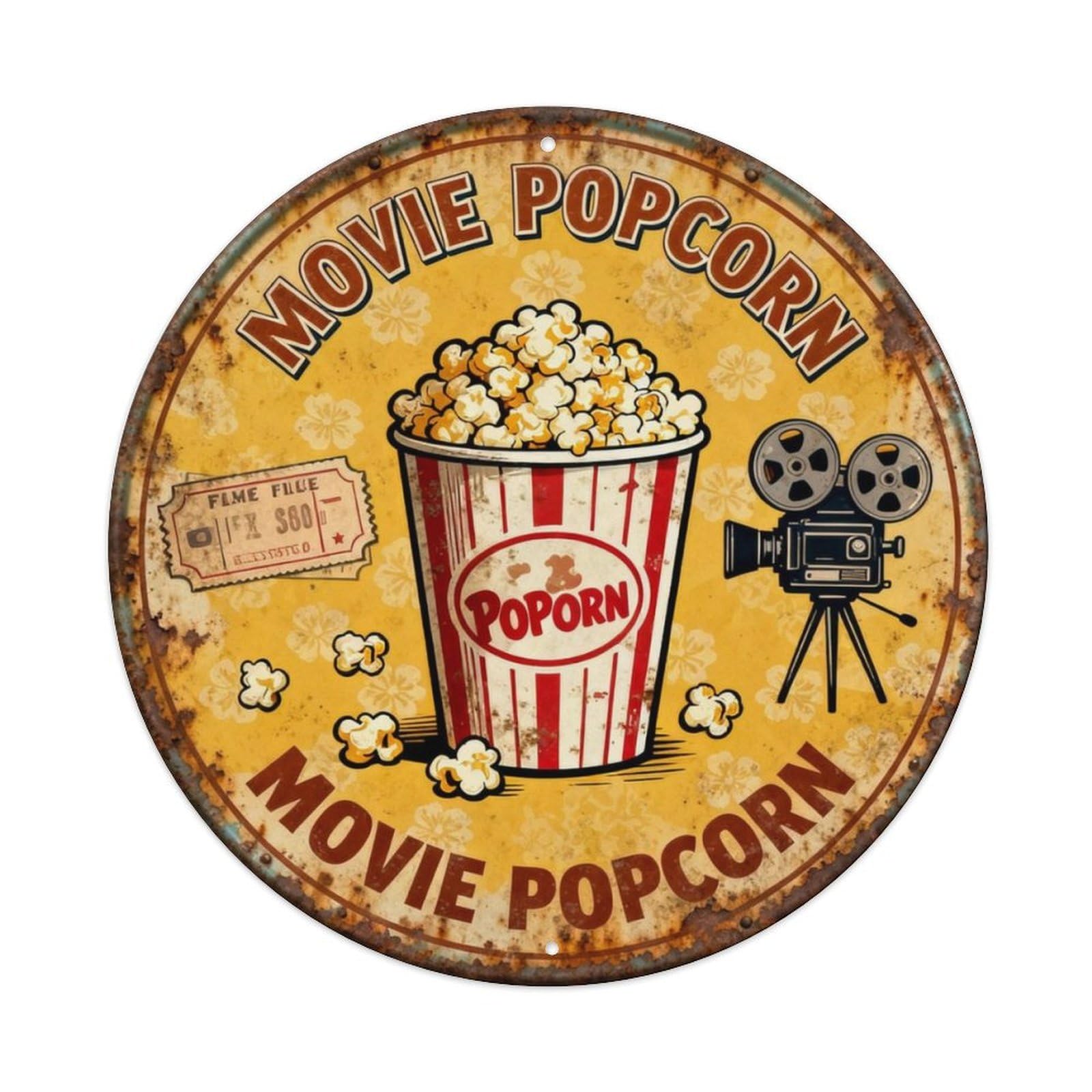 MOVIE POPCORN Metal Tin Sign Plaque
