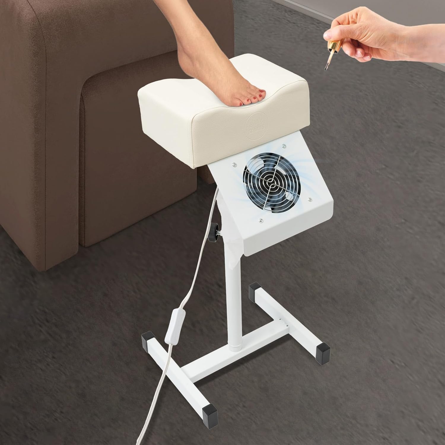 Pedicure Foot Rest, Pedicure Stool Chair with Dust Cleaning Fan, Adjustable Height Beauty Salon Lift Stool, Manicure Nail Beauty Stool Stand, Soft Cushion Pedicure Stand for Home Spa Tatto (White)
