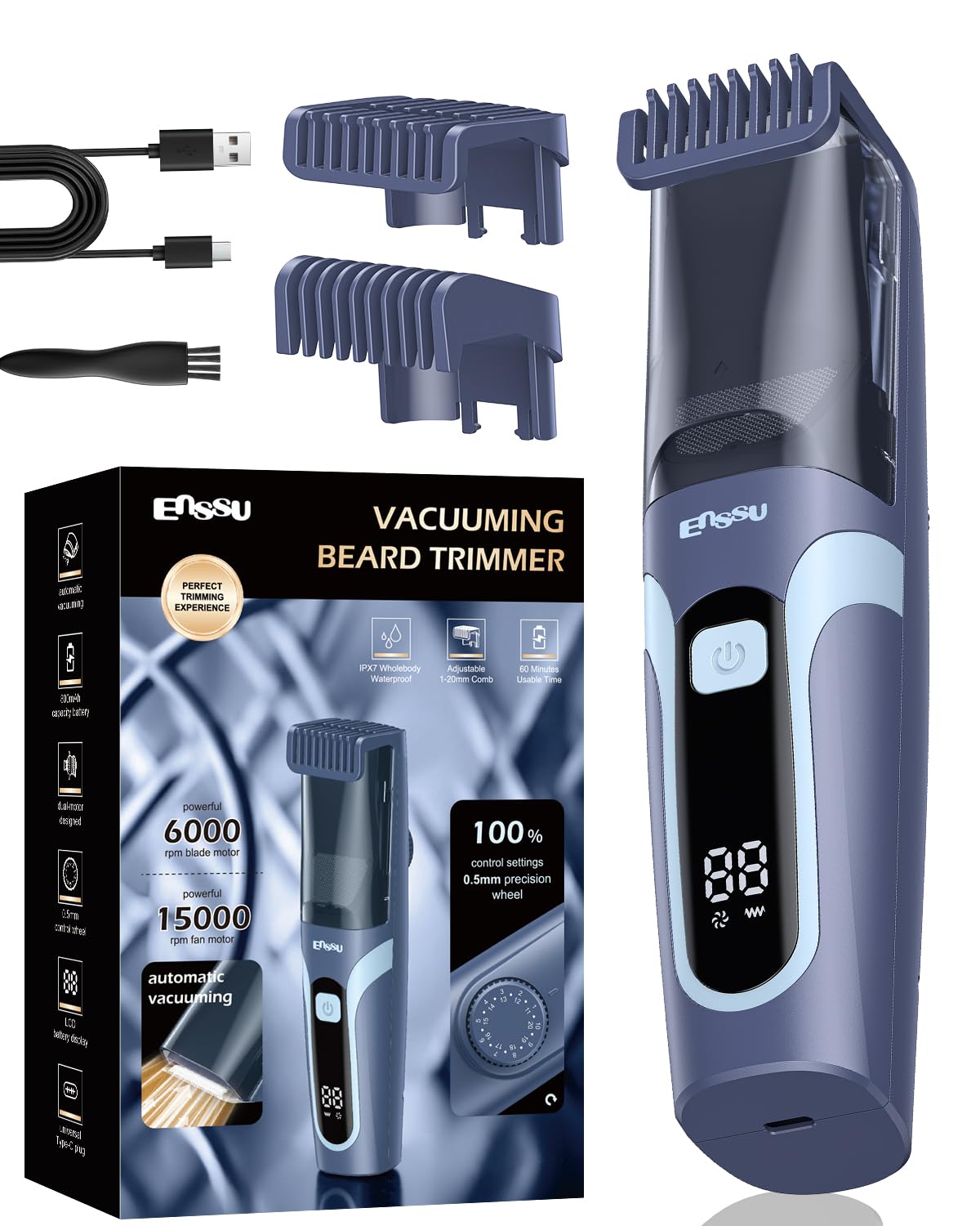 ENSSU Tondeuse à barbe pour homme avec aspirateur
