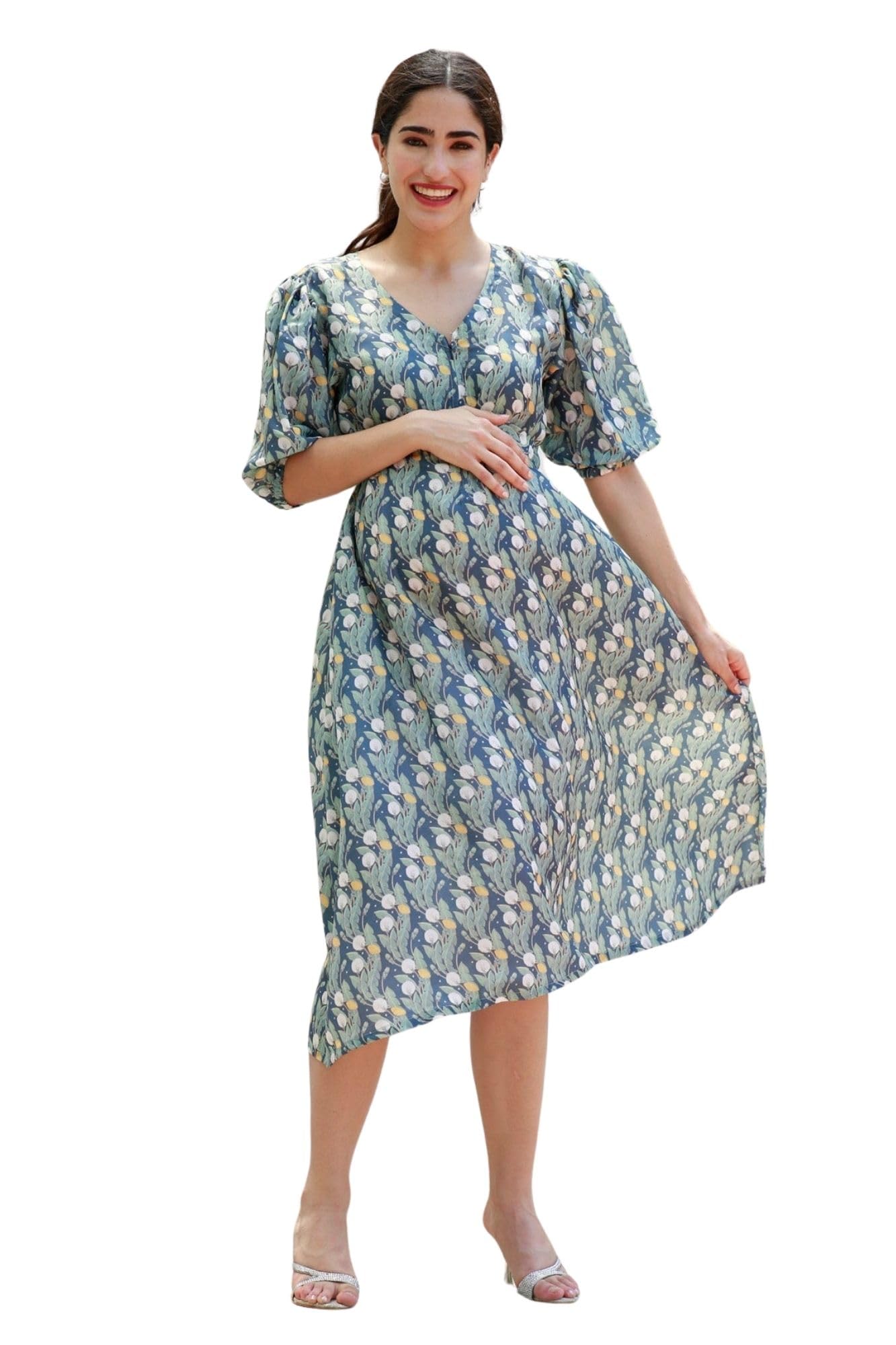 Tropical Forest Green Maternity & Nursing Dress for Women-image-4