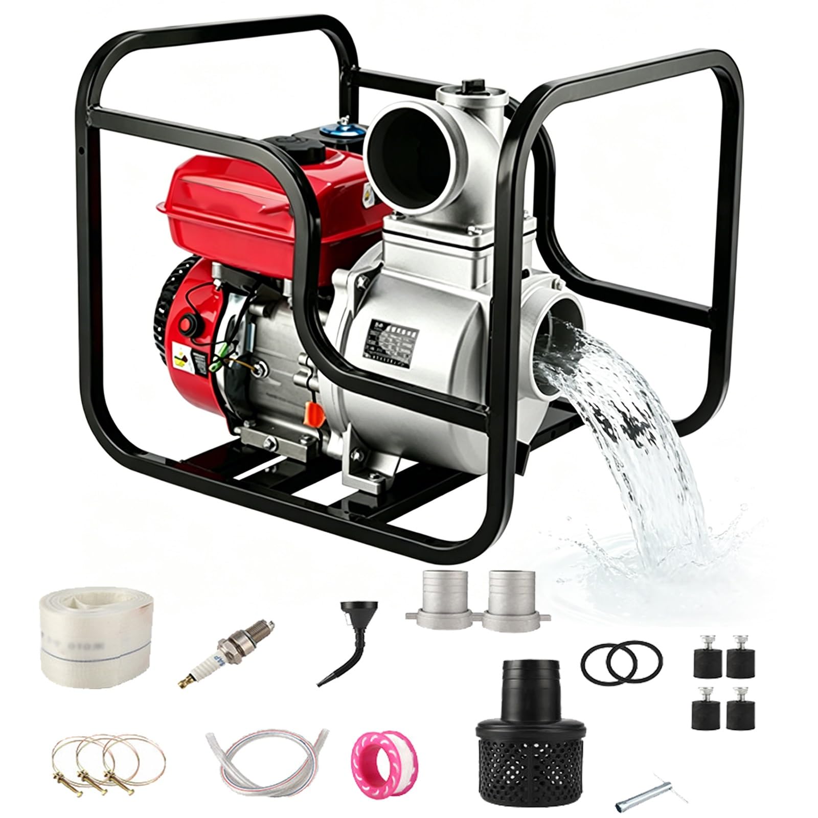 Pompa Acqua for Motore a Benzina, Pompa ad Alto Flusso for Avviamento Manuale da 8,5 HP Portatile da 4 Pollici for Irrigazione Agricola Irrigazione(4in)