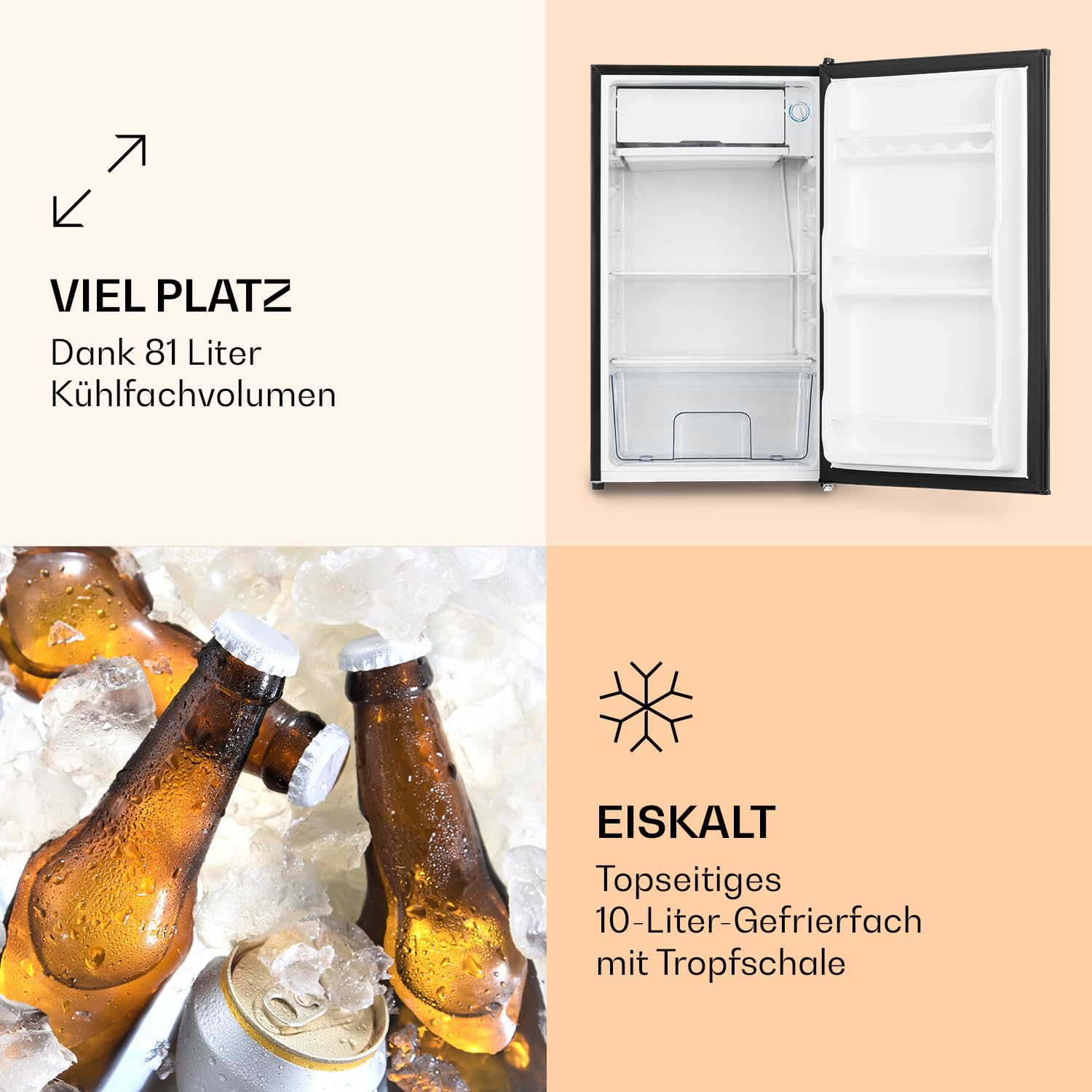 Klarstein Spitzbergen – Kühlschrank, Energieeffizienzklasse E, Gefrierfach, ZestfulART Design: Beschreibbare Tür inklusive Marker, 2 Türfächer, Schwarz