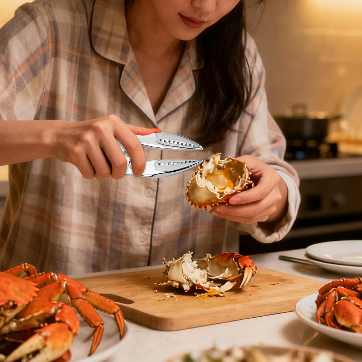 Abaodam 6pcs Crab Eating Tool Set with Stainless Steel Crab Claw Seafood Needles Home Kitchen Seafood Gadget for Shell Cracking and Peeling