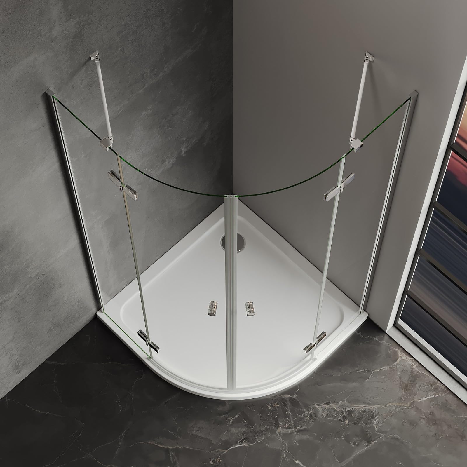 Duschkabine Viertelkreis 80x80 cm Runddusche Duschabtrennung Höhe 185cm