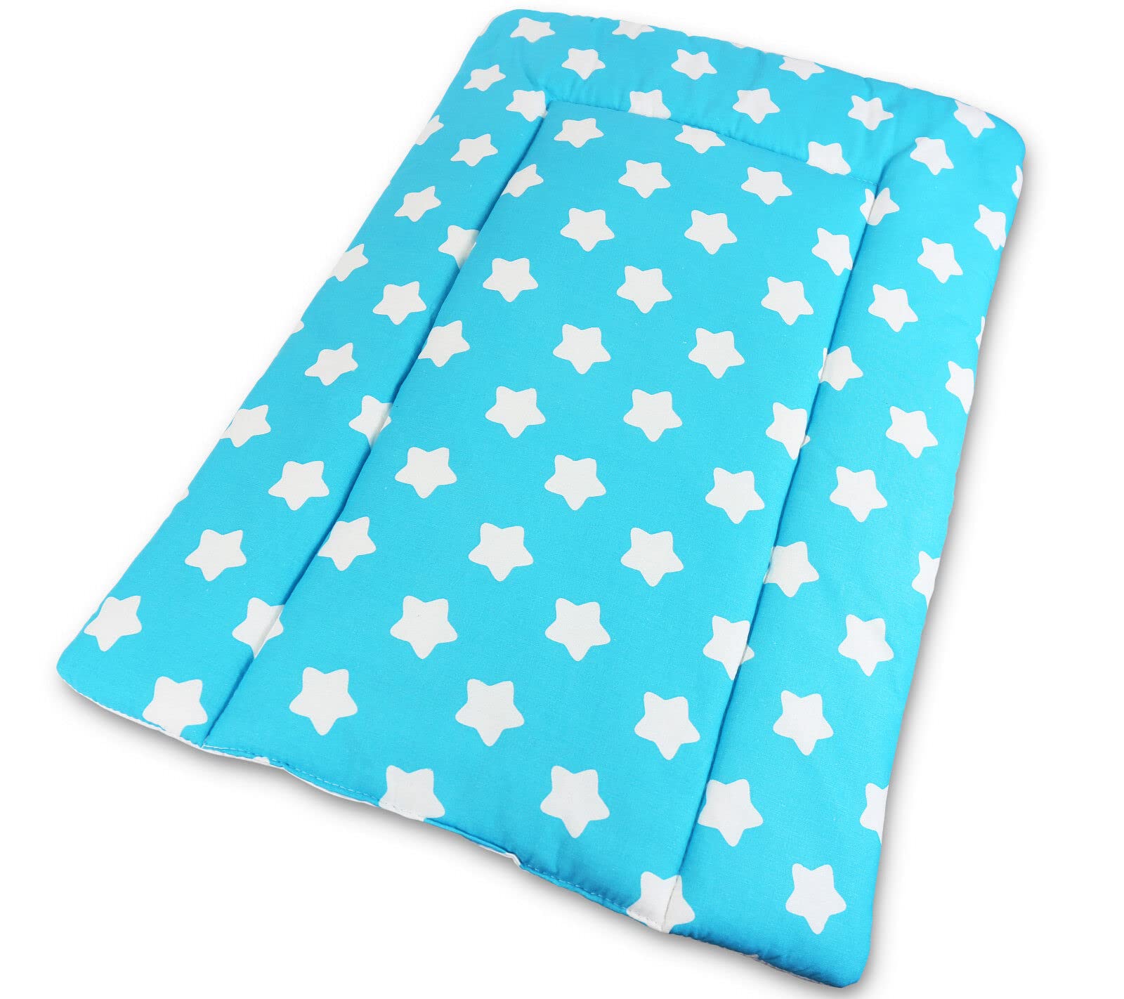 BABYMAM Baby Changing Mat 100% Cotton Padded Soft Nursery for Unit (Big White Stars on Turquoise)