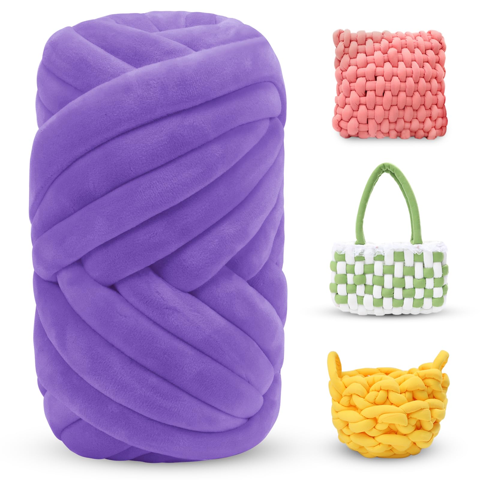 LEREATI Thick Chunky Yarn for Arm Knitting Jumbo Tube Soft Chunky Knit Blanket Velvet Yarn for Crocheting Handbags Hand Knitting Pet Bed Rugs Pillows Crafts (250g, Violet)
