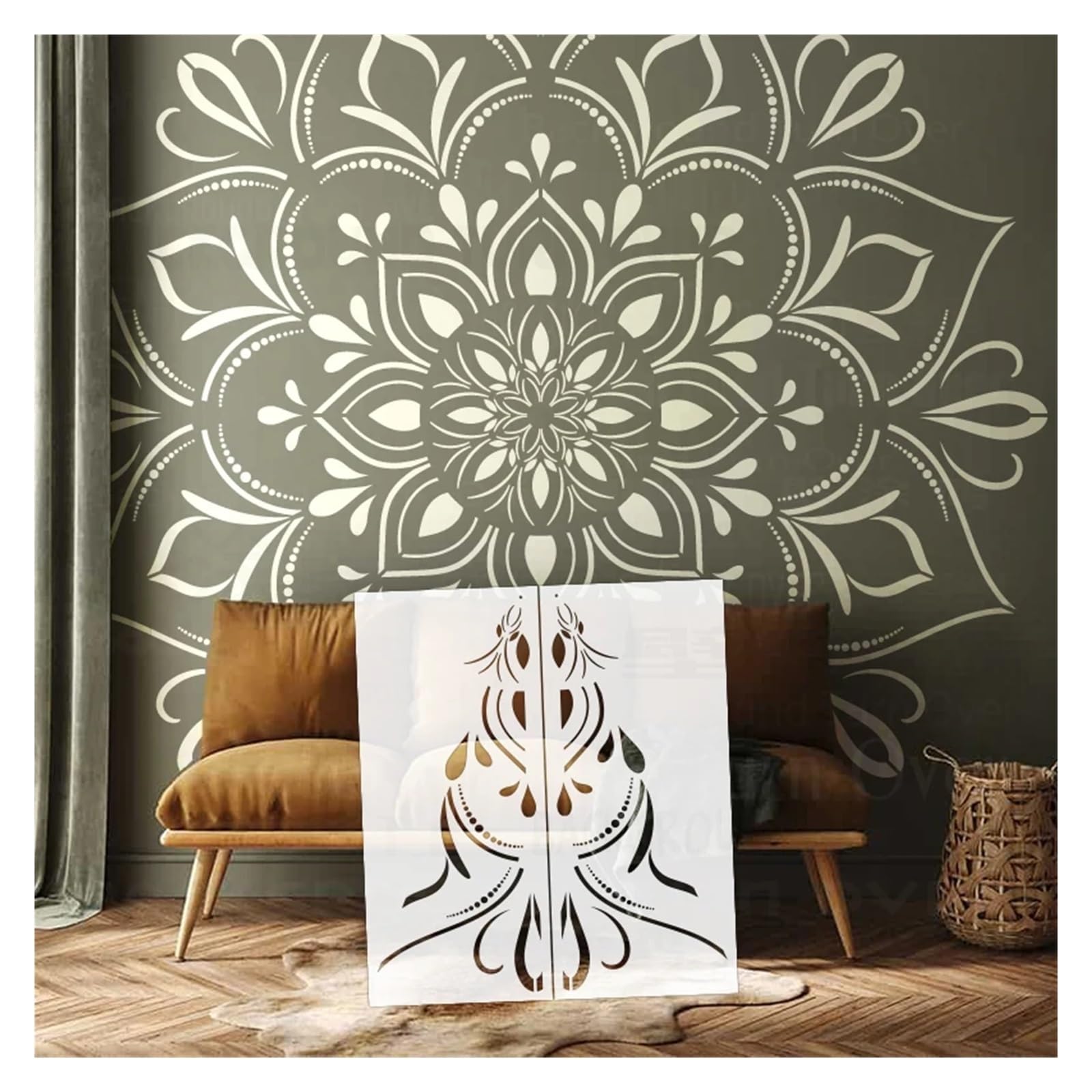 Wandschablone 130 cm – 210 cm Schablone for Malen, Dekorieren, Wandkitt, Gipsschablone, Ziegel, extragroß, riesiges Mandala, runde Blume(XL 38cmX95cm X 2pcs)