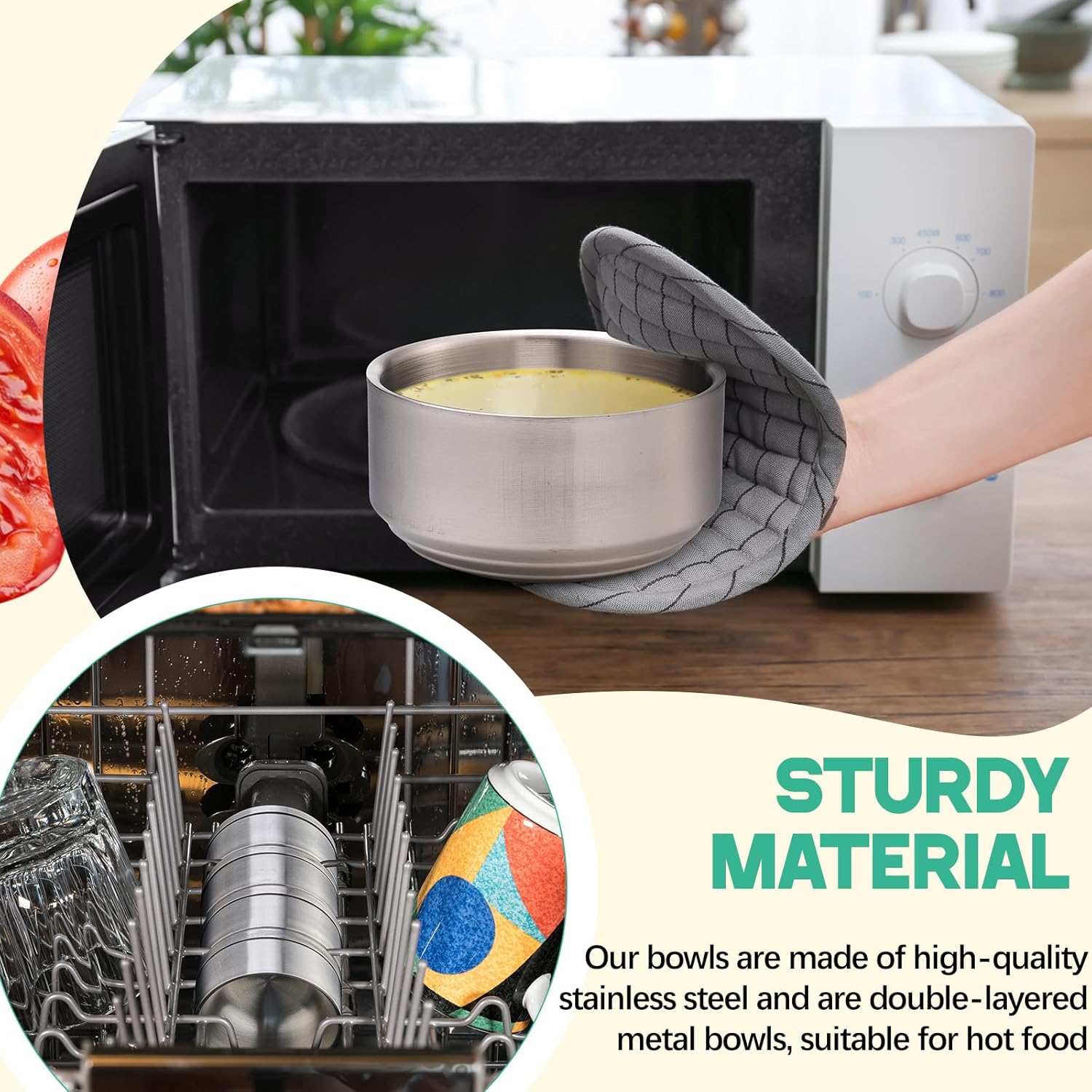 4 Sets 17 oz Stainless Steel Korean Soup Rice Insulated Bowl with Lid for Metal Cereal Kitchen Restaurant Double Walled Anti Scalding Bowls for Soup Salad Noodles