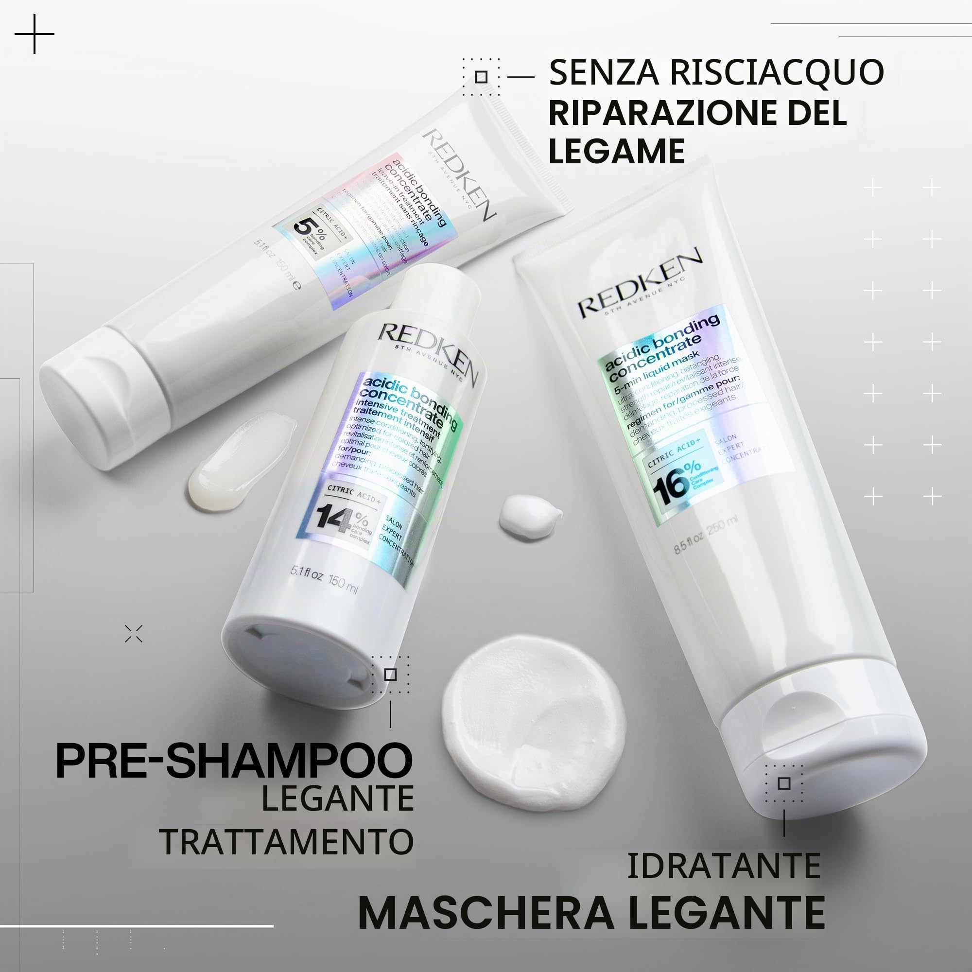 Redken Trattamento Intensivo Pre-Shampoo per Tutti i Tipi di Capelli Danneggiati e Fragili, Riparazione Intensa, Formula Vegana, Acidic Bonding Concentrate, 150 ml