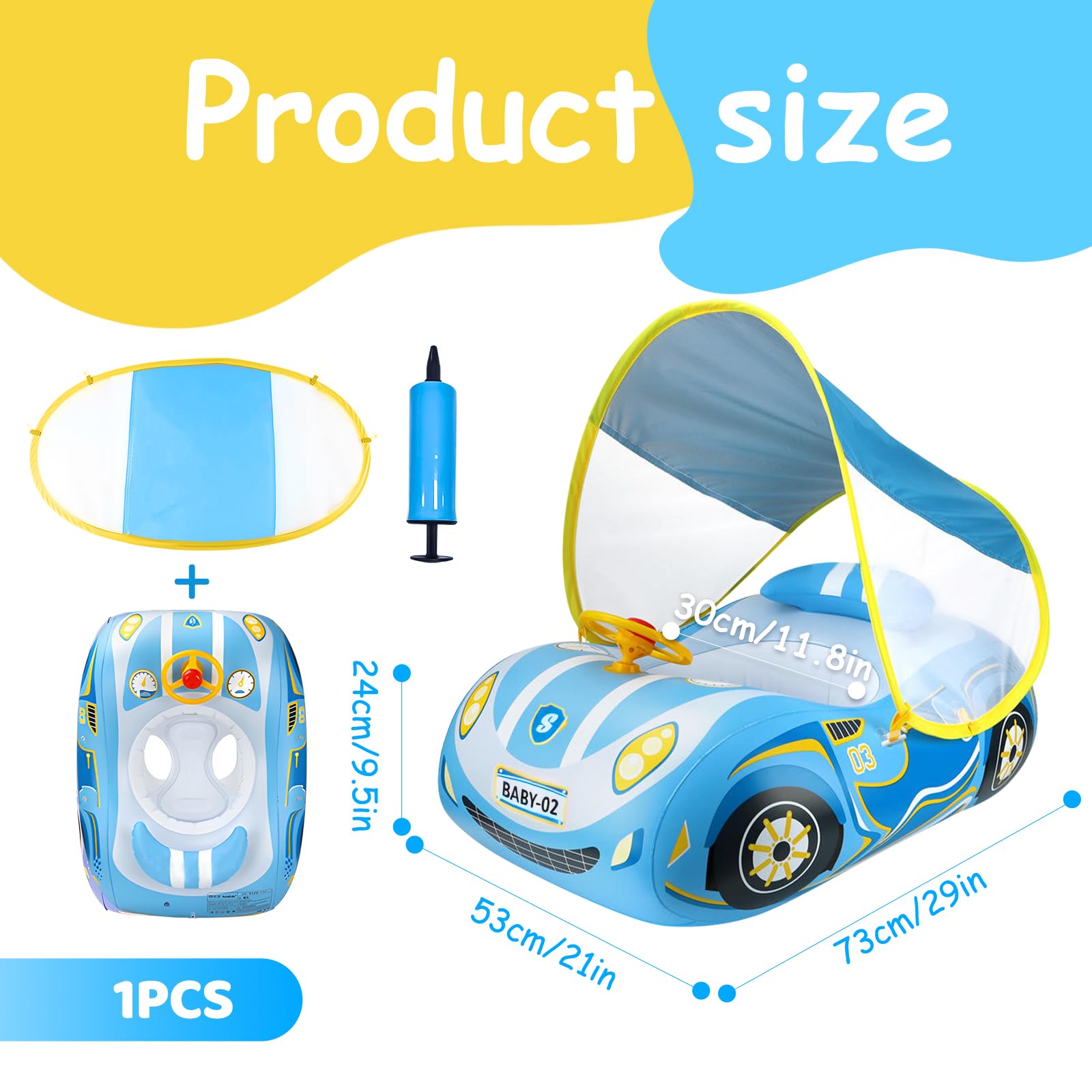 XIMEI Flotador Bebé con Parasol, Baby Float Hinchable para Bebés, Anillo de Natación para Bebé, Flotador Piscina Protección UV, Juguetes Bebe de Piscina 1 a 5 Años