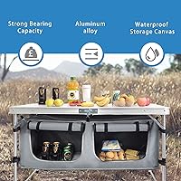 Vista 8 de Mesa de camping plegable con almacenamiento de aluminio ligera, mesa de campamento, altura ajustable, mesas de picnic para exteriores, mesa de playa