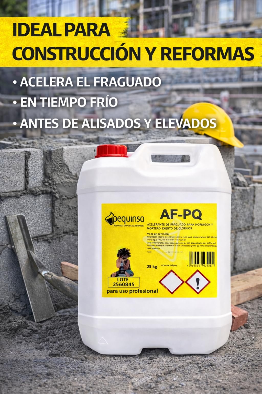 Acelerante de fraguado liquido, para morteros y hormigones. Envase 25 kg.
