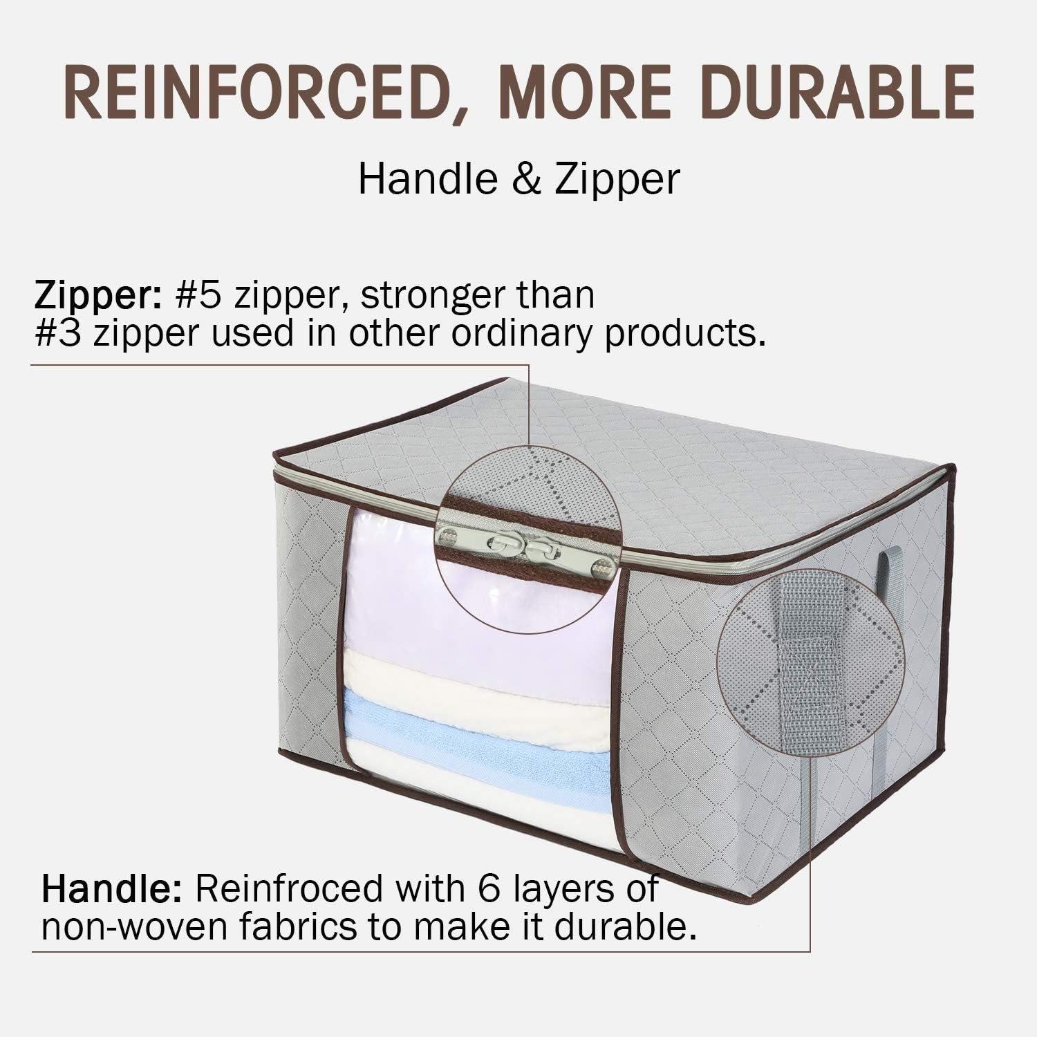HOUSE AGAIN 4 Packs Foldable Strong Cloth Thick Fabric Storage Bag, Reinforced Quality Clothes Storage Organizer with Sturdy Zipper, Clear Window for Bedroom, Closet, Dorm, Under Bed