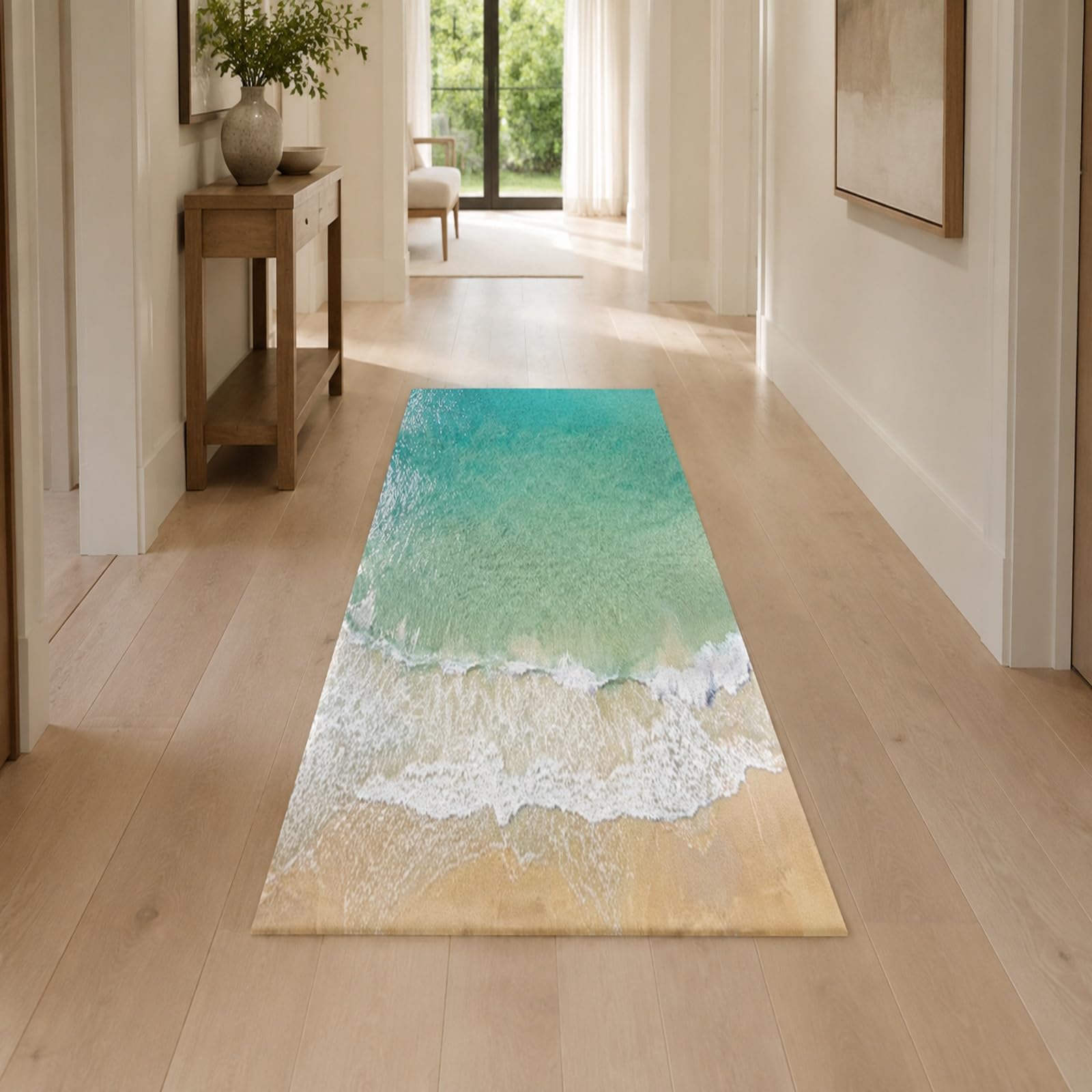 Generisch Dywan do salonu, abstrakcyjny, zielony, biały, beżowy, 150 x 220 cm, duży dywan do jadalni, na krzesła kuchenne, akcesoria do mieszkania, dekoracja sypialni