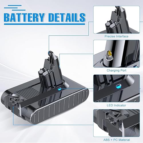 Miniatura 4 de 6000mAh 21.6V para Dyson V6 Reemplazo de batería compatible con SV03 SV04 SV05 SV06 SV07 SV09 VTC4 DC58 DC59 DC61 DC62 DC72 V6 Absolute Animal