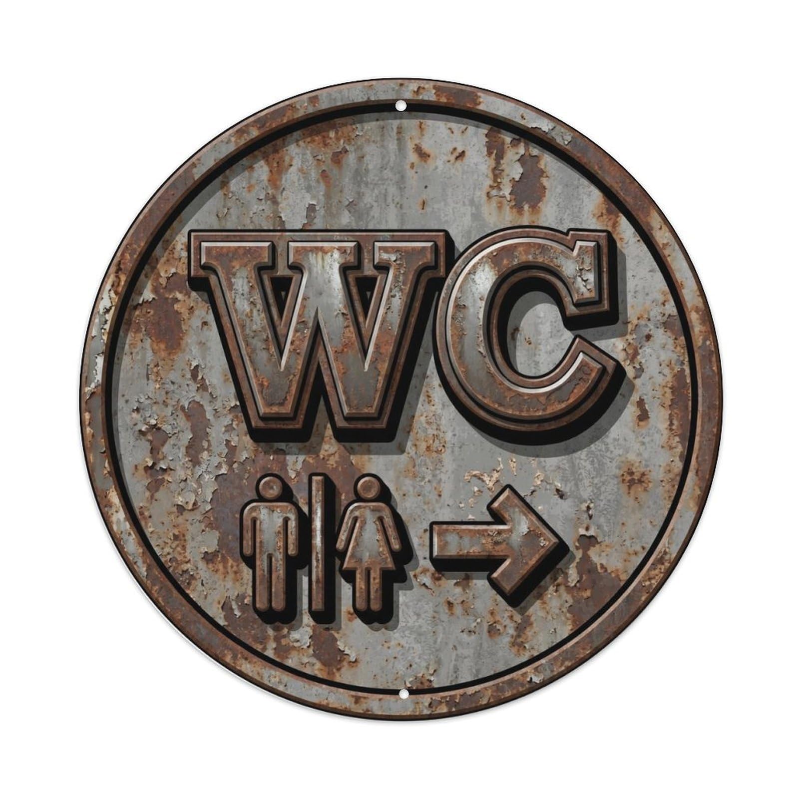 Toilet （WC） Aged Concrete Emblem Metal Tin Sign Plaque Wall Decor for Cafe, Club Bar, Office, Home Garden Round Metal Poster 8x8Inch