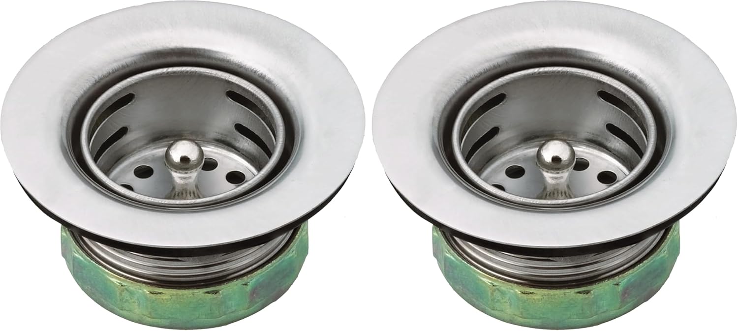 Moen 22174 Colador de cesta para fregadero con conjunto de drenaje, 2 pulgadas, acero inoxidable (paquete de 2)