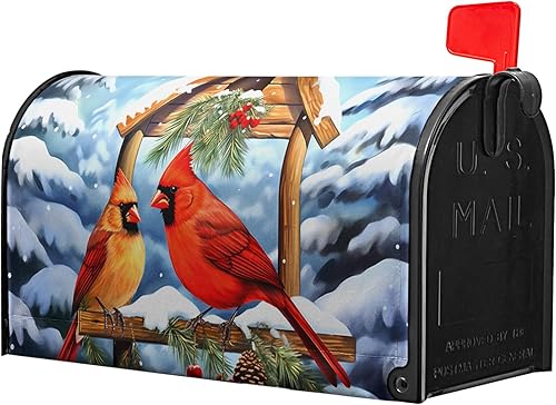 Miniatura 3 de Funda magnética para buzón de pájaros cardenales de invierno, tamaño estándar, 25.5 x 21 pulgadas, diseño de pájaro rojo de Navidad, para buzón,