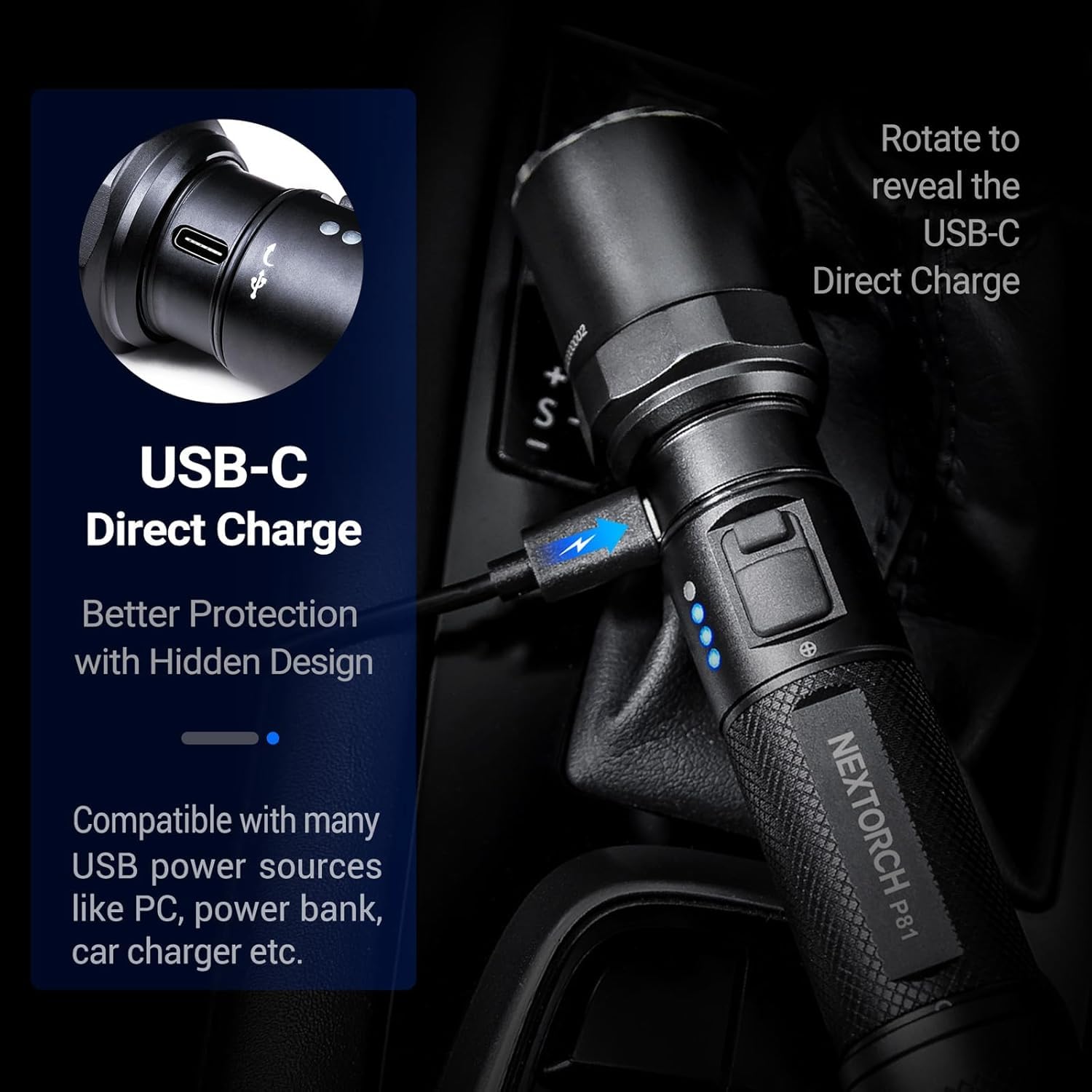 NEXTORCH P81 Rechargeable Lampe torche EDC 3700 Lumens 5 modes Pour le travail de nuit, l'aventure en plein air, l'autoprotection, l'utilisation quotidienne