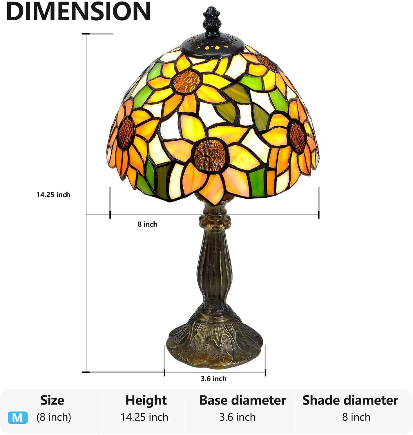 Sunflower Tiffany Style Lamp - 8" Small Tiffany Table Lamp with LED Bulb, Handcrafted Stained Glass Desk Light for Home Office, Bedroom, or Farmhouse Décor.
