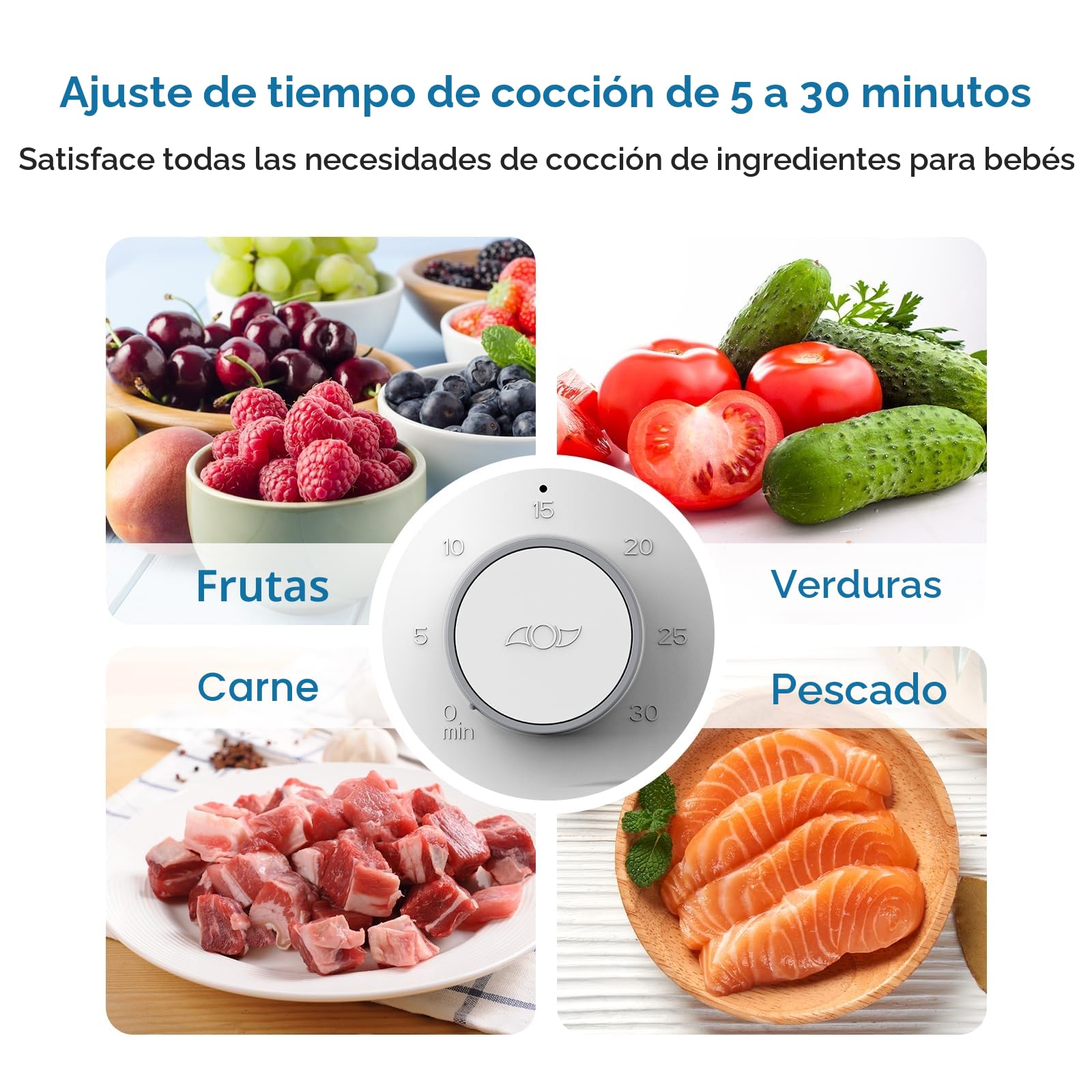 Procesador de Alimentos Bebés, Robot de Cocina Bebe con Cesta de Vapor Reversible, Fácil Operación con un Botón y Gran Apertura para Una Fácil Limpieza Baby Food Precessor