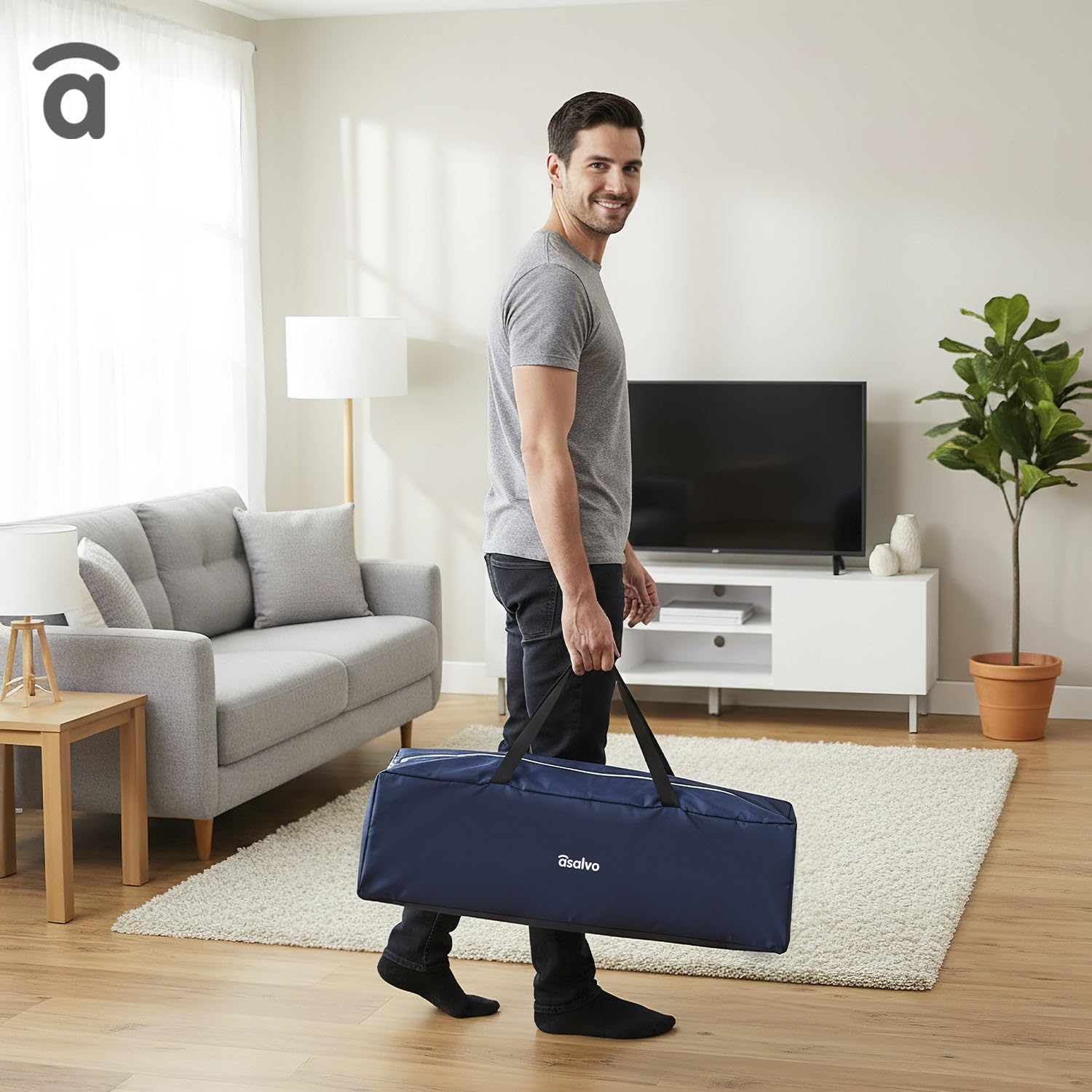 Asalvo BALEARES Cuna de Viaje, 0-3 Años (0-15 kg), Cuna de Viaje Ligera, Colchón, (71x126 cm), Bolsa de Transporte, Plegado Ultrarrápido Tipo Paraguas, Azul Marino