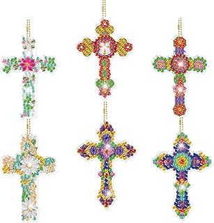 YUE ZHE Diamond Painting Kits for Adults 6PCS Cross Diamond Painting Keychains Diamond Art Kits for Adults Double Sided Rhinestone Key Chains Pendants Crafts Home Decor Gift Party Favors