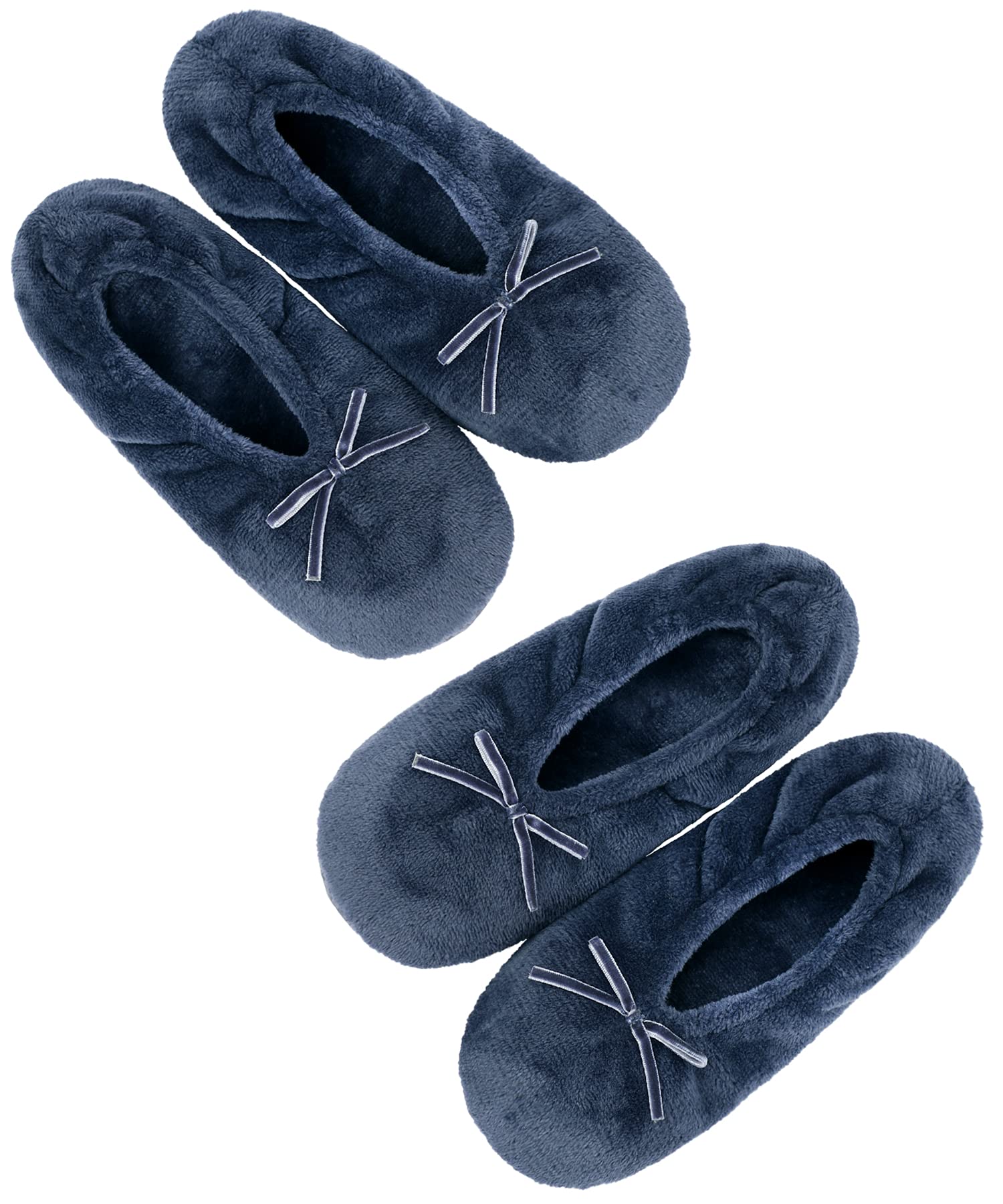 Panda Bros 2 Pairs Women's Ballerina House Slippers, Anti-Skid Comfy Warm Ballet Style Slippers