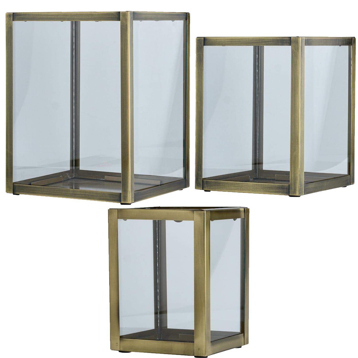 3er Set Skandinavisches Windlicht Souma edel aus Metall, Kupfer 27 cm
