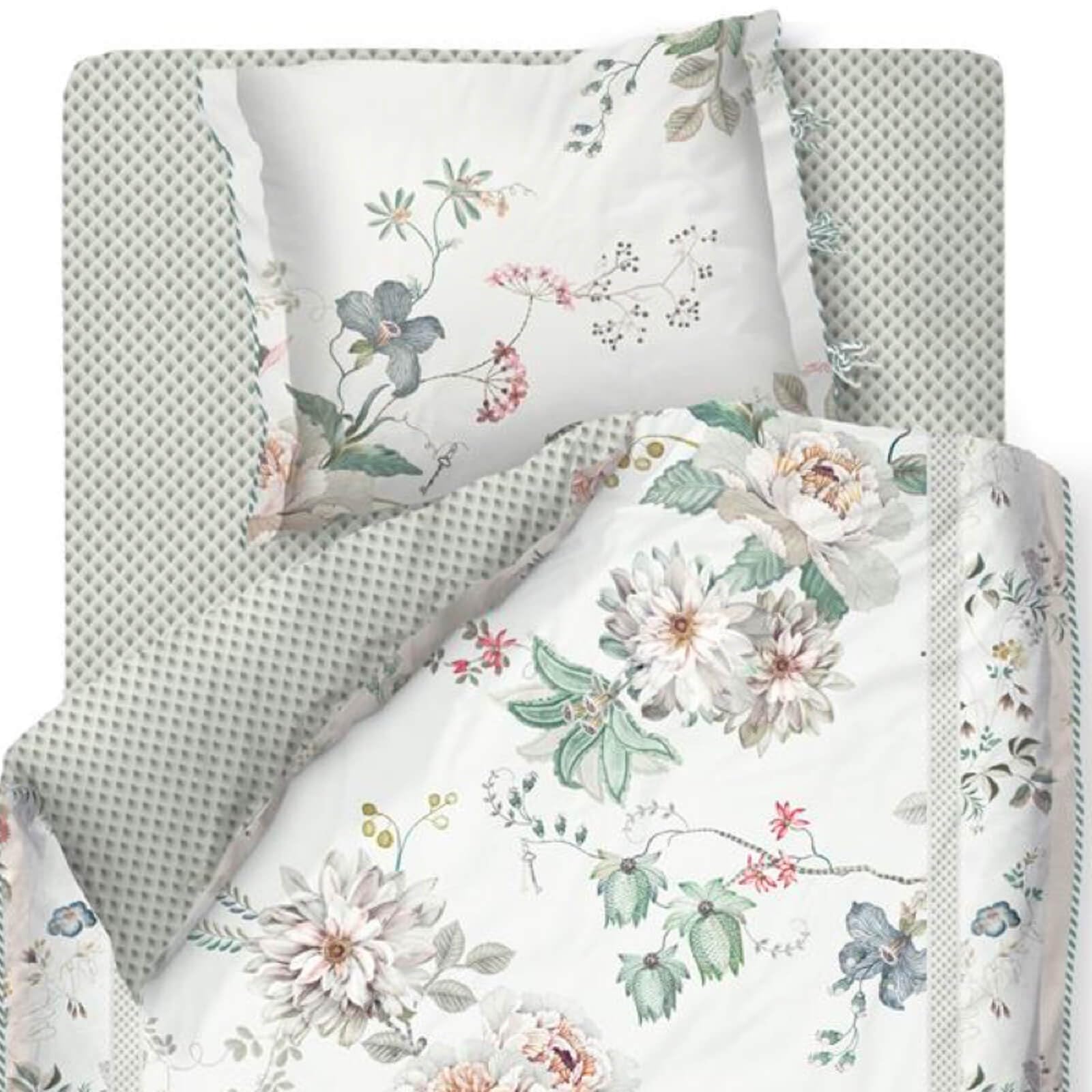 Pip Studio Bettwäsche Tokyo Bouquet White Weiß Blumen Blüten Zweige Motive Gepunktet Perkal Wendeoptik, Größe:155 cm x 220 cm