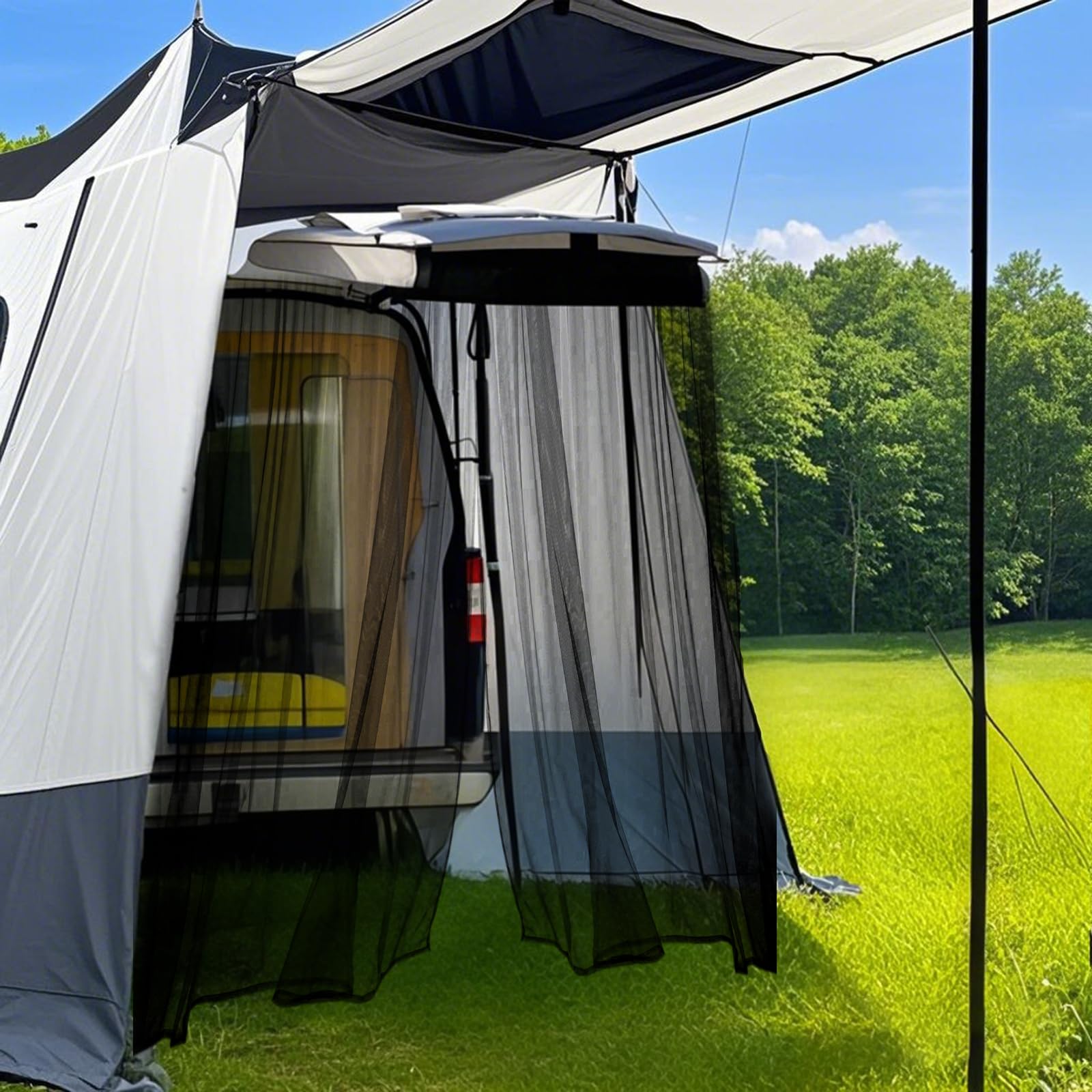 Mosquitera para tienda de campaña trasera de 220 x 200 x 200 cm, mosquitera para VW T5 T6, 100 % protección contra mosquitos, tienda de campaña trasera para coche, mosquitera perfectamente compatible