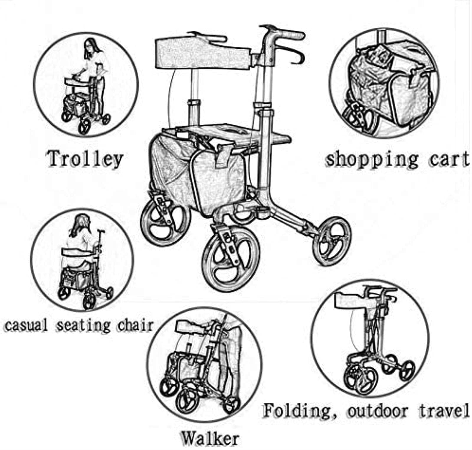 Chodziki Rollator dla seniorów, składane aluminiowe chodziki dla dorosłych, chodziki dla osób starszych z kółkami i regulowanym uchwytem siedziska