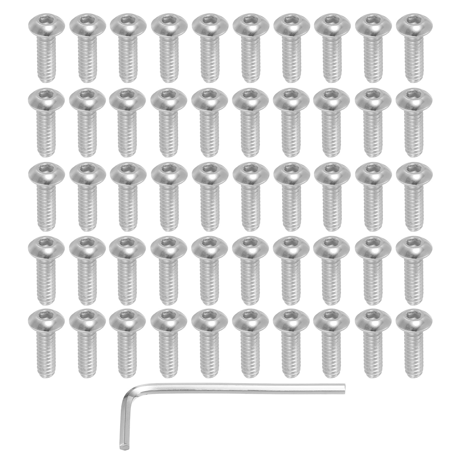 M METERXITY 50 Pack #10 24 x 5/8" Button Head Socket Cap Bolts Screws, 304 Stainless Steel 18-8 Bolts with Hex Spanner Socket Head Screws for DIY, Furniture, Water Pump, Light Fixture,Silver