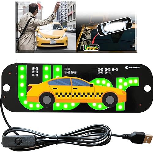 LED Car Sign for Rideshare Drivers, Compact Windshield Light for Enhanced Visibility, USB Powered Taxi Display, Easy Suction Mount-Taxi LED Panel Sign for Cars SUV Green (Ub)