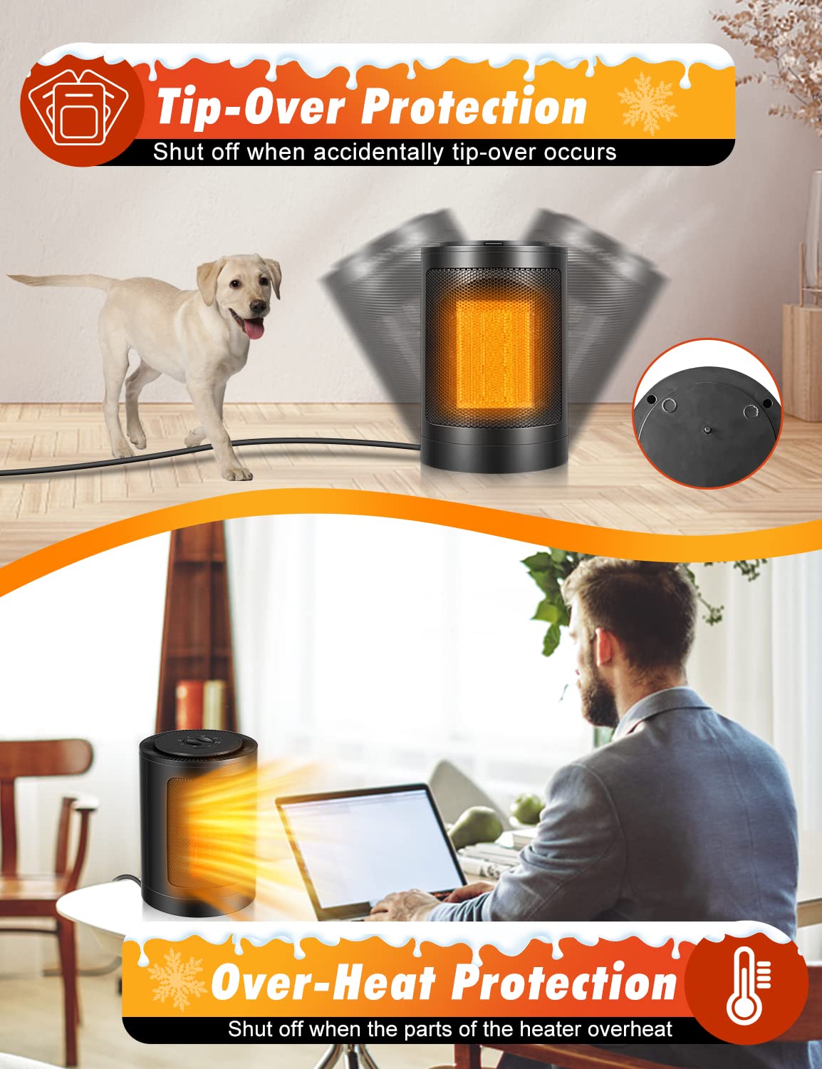 Space Heater, 1500w Space Heaters for Indoor Use Portable Heater With Thermostat, Ptc Fast Heating Ceramic Room Small Heater with Suitable for Heating and Fan Modes for Bedroom, Desk Heater for Office