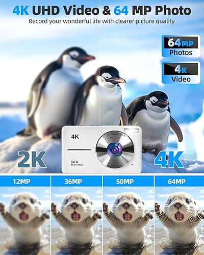 Miniatura 2 de Cámara digital 4K para fotografía, enfoque automático de 64 MP, tarjeta TF de 32 GB, pantalla LED de 2.8 pulgadas, zoom 18X, antivibración, cámaras