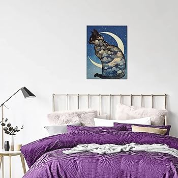 絵画。原画☆キャンバスF6【猫ちゃんはソファーに座って美しい星空を楽しんでいる】 絵画。原画☆キャンバスF6【猫ちゃんはソファーに座って美しい