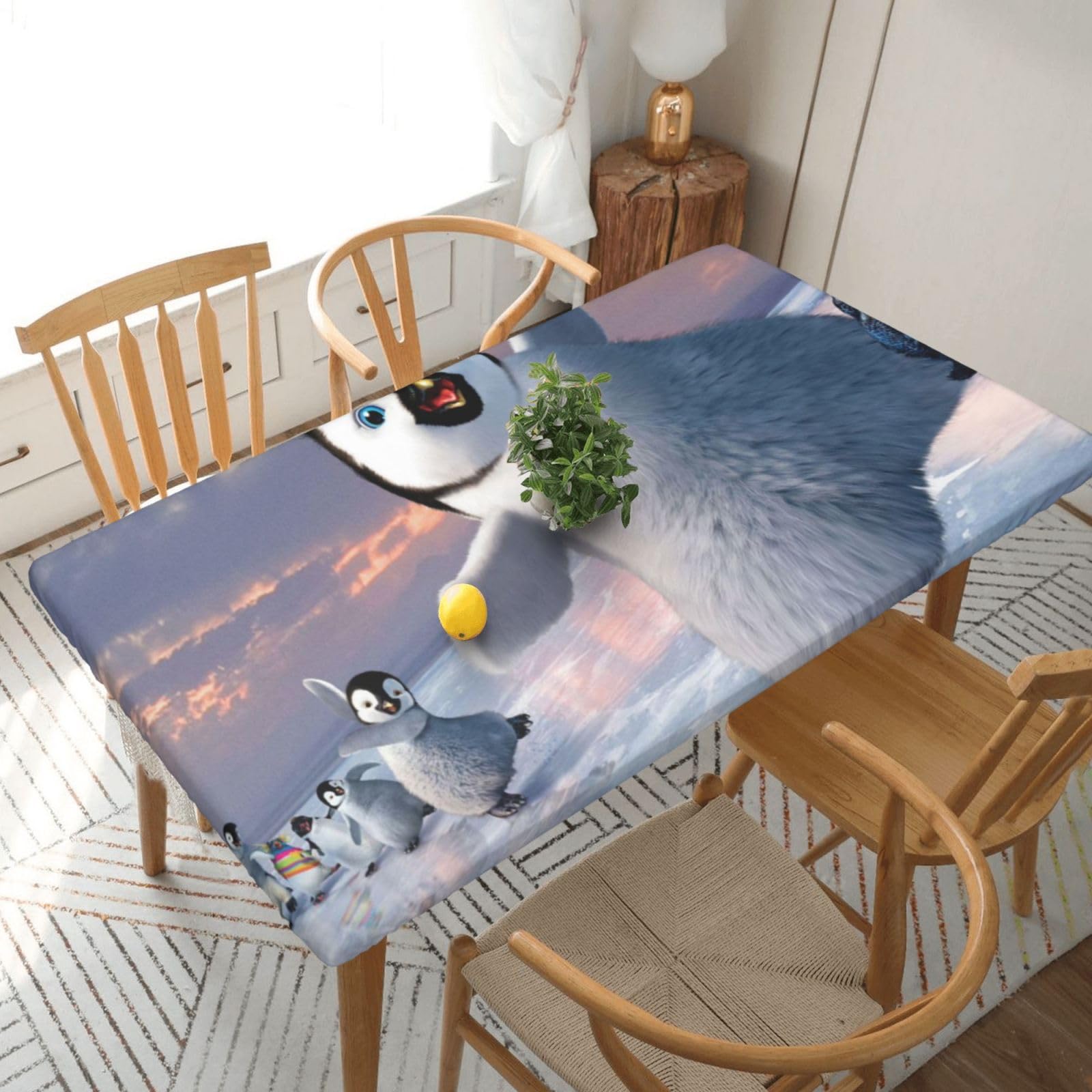 BNVSADC Happy Penguin Printed 5FT Tablecloth Polyester Kitchen Water Resistant Table Cloth Dining Table Decoration Table Covers, 152x76 CM