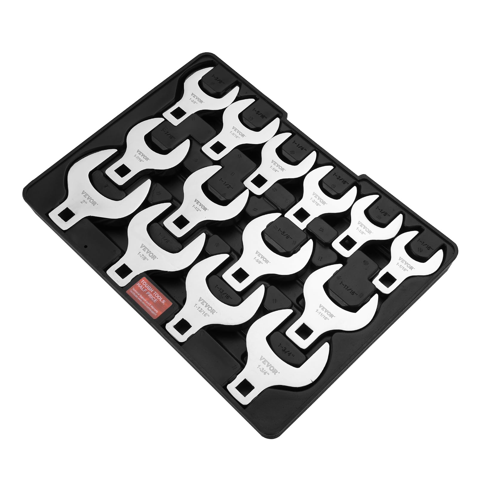 VEVOR Set di chiavi a zampa di gallina, attacco da 1/2", SAE da 14 pezzi (1-1/16" - 2"), set di chiavi a zampa di gallina con vassoio di stoccaggio, materiale 40CR per manutenzione riparazioni