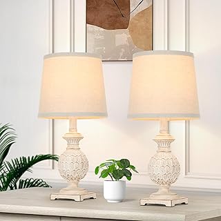 18.5" Table Lamps for Bedroom Set of 2, Farmhouse Rustic Style Nightstand Lamps Bedside Lamps, Vintage Desk Lamps for Reading Nursery Kids Room Living Room Study Office, White